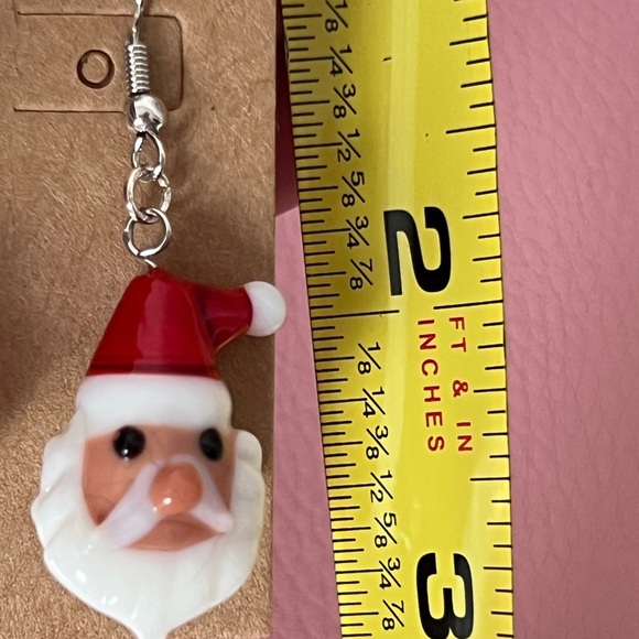 Christmas Santa head glass blown beads earrings - Picture 2 of 2